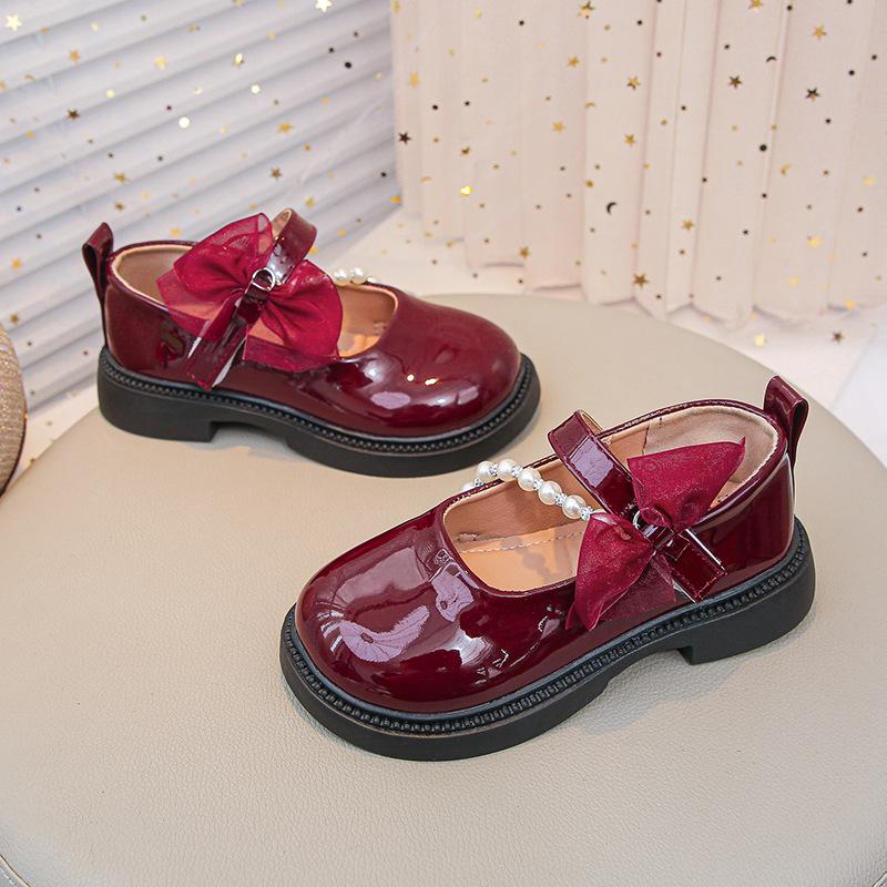 Girls' leather shoes 2025 spring and autumn new little girl bow princess shoes children's versatile black soft-soled leather shoes tide