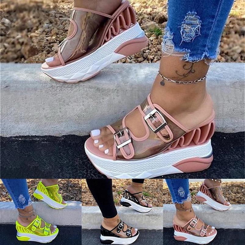 Nis Damen Sandalen Wedge Strand Hausschuhe Peep Toe Slip Pailletten Schuhe