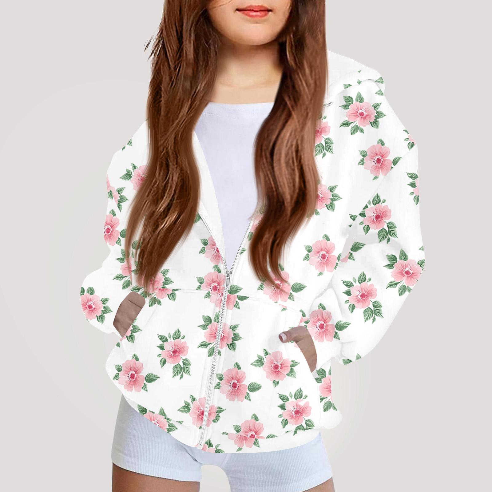 

Children s Fashion Printed Long Sleeved Hooded Sweatshirt Girls Hoodie Jacket 140 білий