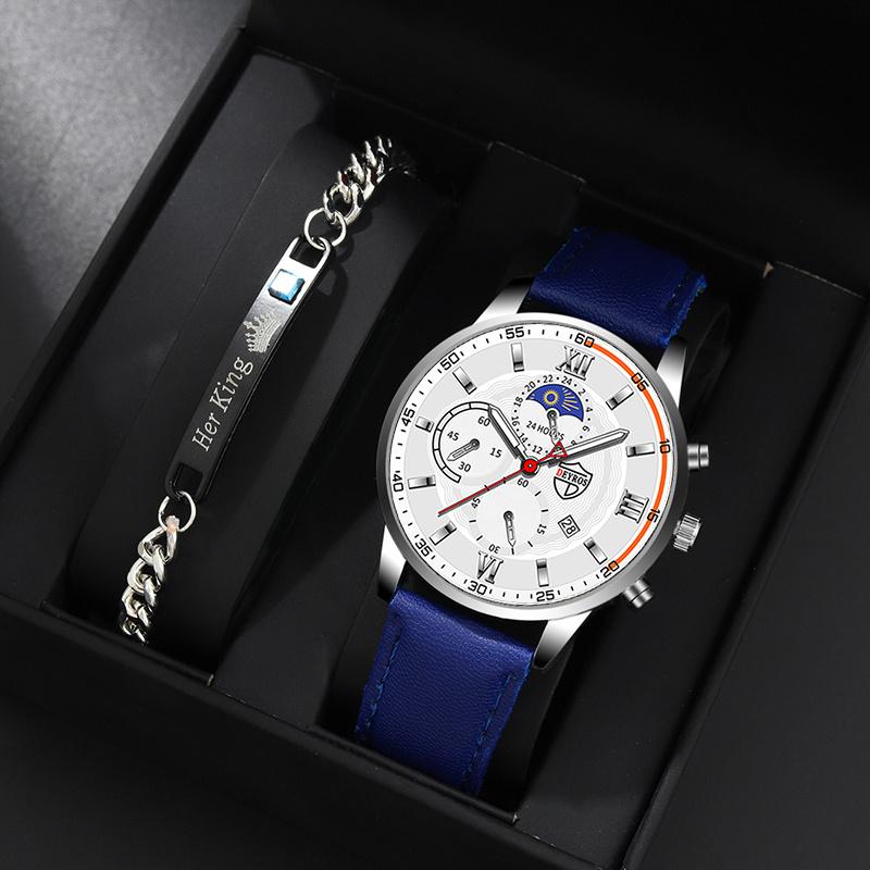 

2 шт./компл. DEYROS повседневные мужские часы деловые мужские кожаные часы с календарем мужские модные кварцевые часы мужские подарки