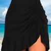 Schwarzer High Waist Raffung Kordelzug Badehosenrock Rüschensaum Asymmetrisch Strand Überwurf Rock