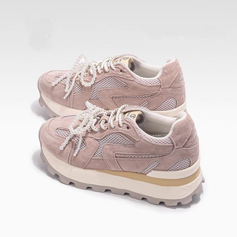 Small Thick Bottom Inner Height Increase Female Mesh Retro Breathable Pearl Casual Fashion Female