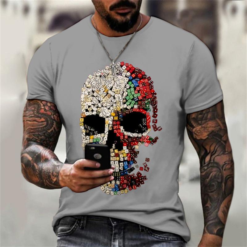 Vintage Men's T-Shirt 3D Hell Skull Summer Classic Casual O Neck Short Sleeve Fashion Loose Oversized Top Short Sleeve