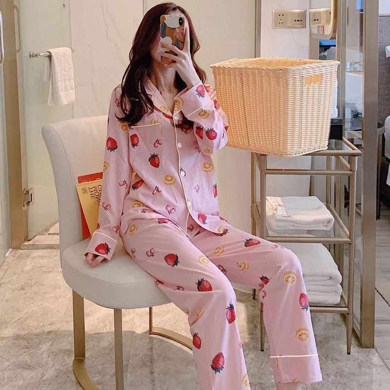 Middle-Aged Mom Long Sleeve Pajamas - Green Plant Series Cardigan, Loose Plus Size Home Set for Women, Spring/Autumn.