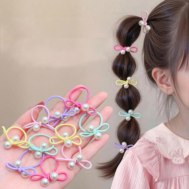 10 PCS Lovely Pearl Bow Girls Elastic Hair Bands Children Hair Accessories Hair Tie