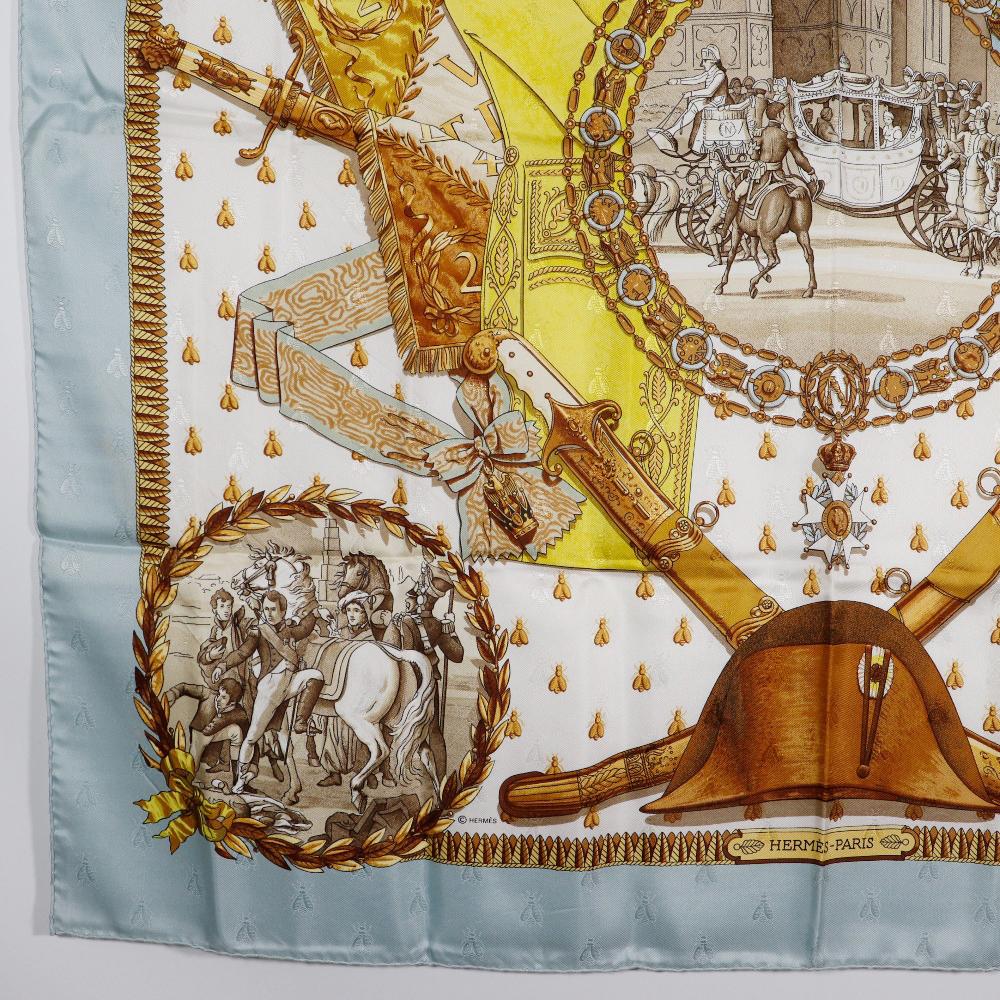 HERMES Carree90 scarf NAPOLEON Napoleon Bee light blue silk Women Used