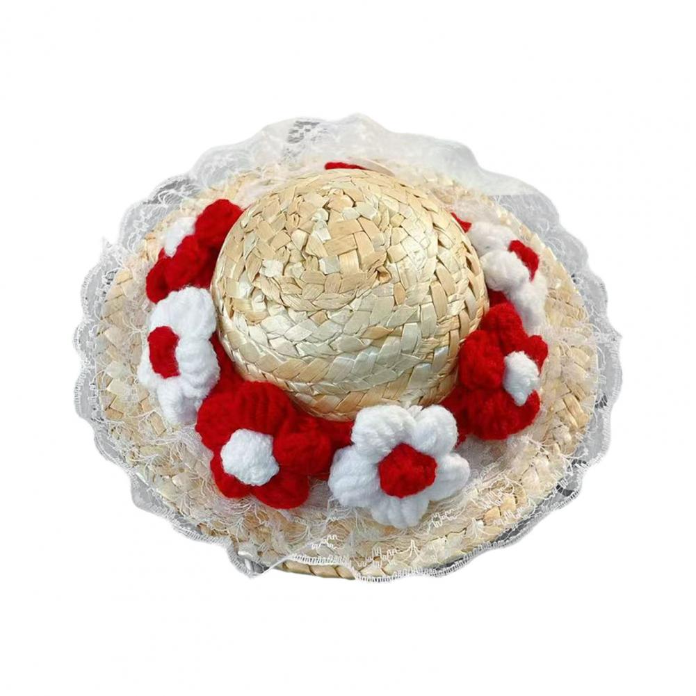 Pet Straw Hat Cute Pet Headwear Pet Sun Protection Straw Hats for Dogs Cats Mini Dog Beach Hat with Flower Cat Sun Hat for Small
