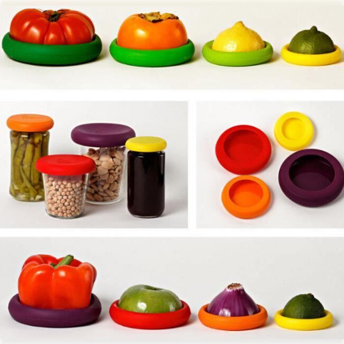 Couvercles alimentaires en silicone - EBUY - Lot de 4 - Étirable - Réutilisables - Multicolores - Tailles assorties