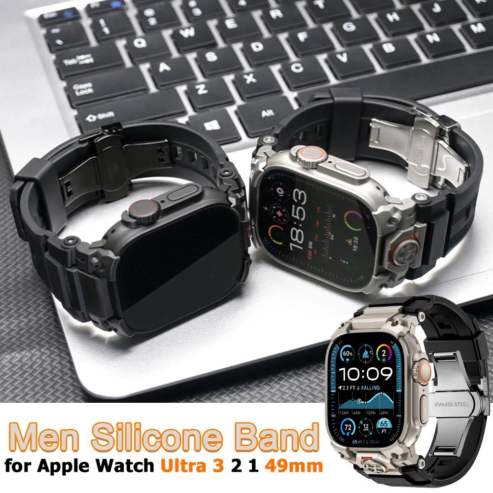 Silicone Band for Apple Watch Ultra 3 2 49mm Luxury Wrist Strap for Iwatch Ultra 49MM Mens Style Bracelet Replacement Watchband