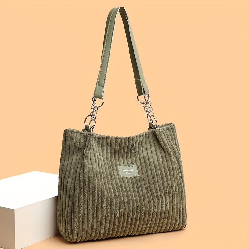An Elegant Corduroy Handbag for Women,Featuring A Chain Shoulder Strap,Spacious Design,Perfect for Daily Commuting,with A Polyester Lining,Zip Closure