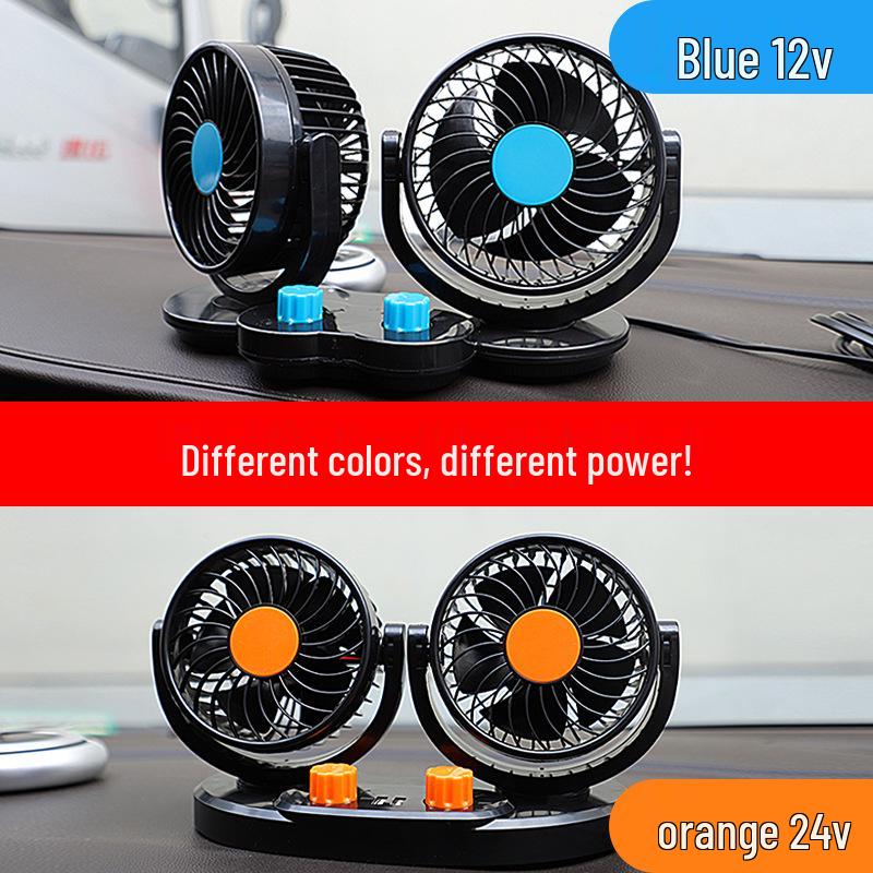 Silent Dual-Head Car Fan 12V/24V USB - Powerful Summer Cooling for Trucks