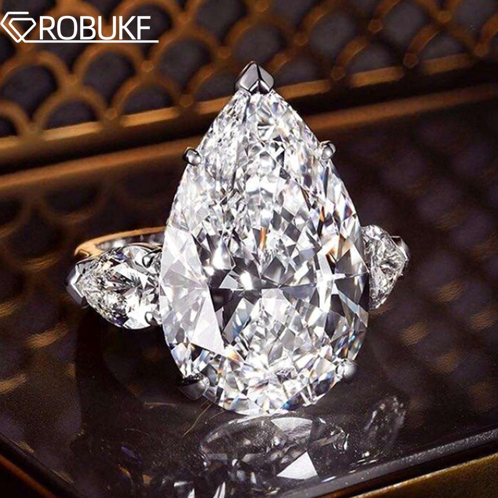 8 Carat Pear Cut All Moissanite Rings for Women Copper18K Plated 3 Stones Waterdrop Shape Engagement Wedding Band