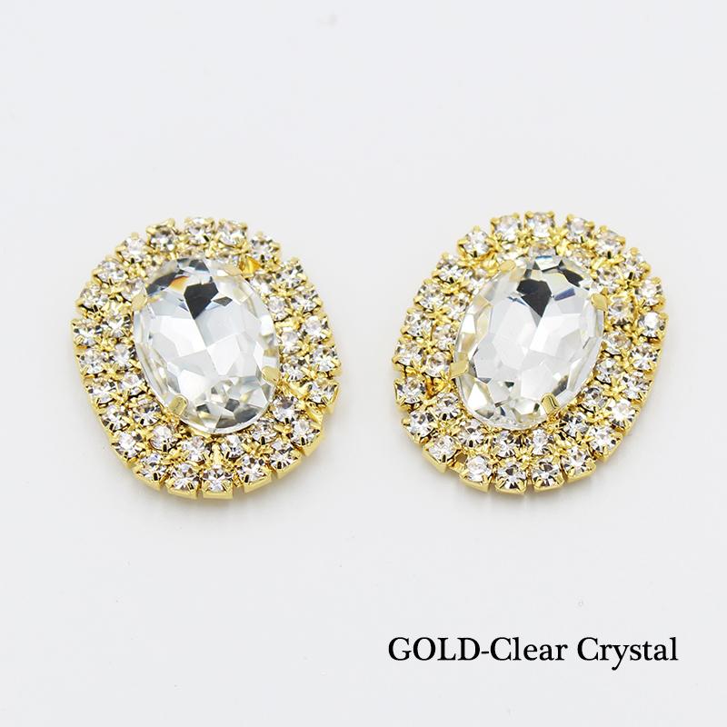 New 24*30mm Oval Flat BottomCrystal AB Sewing Rhinestones Buttons Gold Metal Applique DIY Wedding Decoration For 10Pcs/lot
