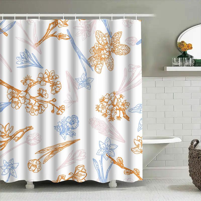 Bathroom Shower Curtain Floral Decorative Pattern Waterproof Fabric Home Decoration for Bathrooms Orange Blue White Size70 X 183