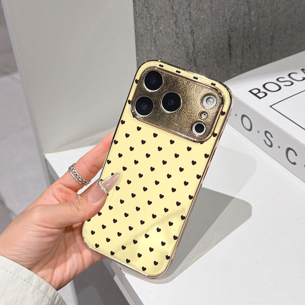 Lucky Start Phone Case For iPhone 17 16 15 14 13 12 11 Pro Max 16E Gold Electroplated glass shell  Butterscotch Hearts Cover IPHONE17AIR