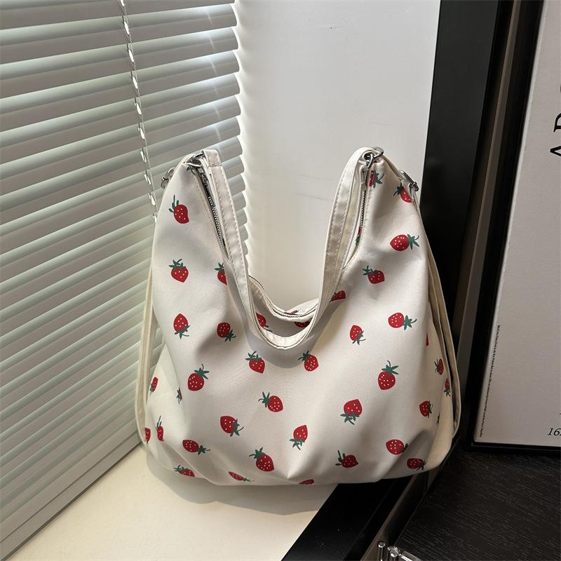 Literary and sweet shoulder armpit bag, fresh printing casual large-capacity tote bag, student class commuting backpack