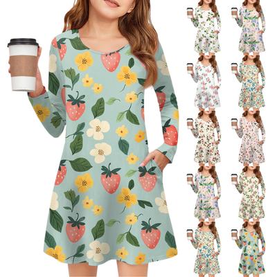 Girls' Long Sleeve Dress - Color Pocket Dress