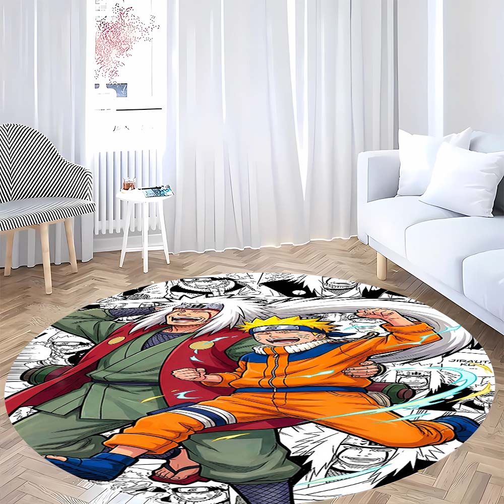 Naruto Round Area Rug Anime Cartoon Pattern Soft Non-Slip Floor Carpet For Bedroom Living Room Kids Room Playroom Home Decor Mat