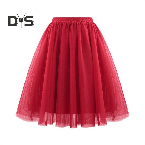 Damen Retro Ballettrock Elastischer Hoher Taille 3-Lagen Tüll Petticoat Tanzrock Karneval Cosplay Tutu Rock