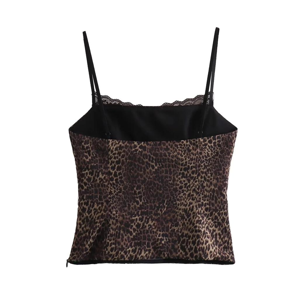 Leopard Print Elegant Streetwear Camis Female Off Shoulder Sleeveless Retro Short Vest Women Sexy Backless Sling Tank Top New