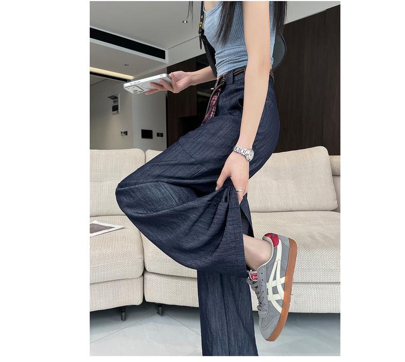 Women's Retro High-Waisted Faux Denim Pants - Slimming Belted Straight-Leg, Casual Spring 2026 Collection