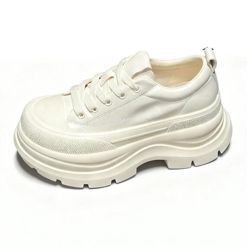 Imitation Leather Platform White Shoes Women's 2025 New Versatile Height Increase Small Casual Sports Board Shoes Ultra-light Bottom Muffin Shoes