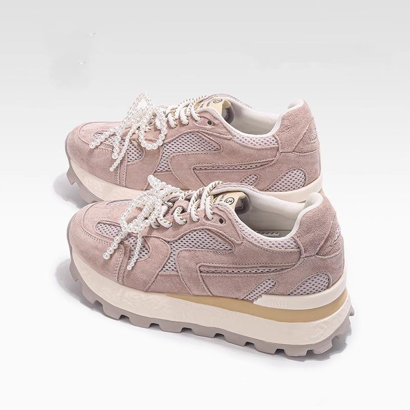 Small Thick Bottom Inner Height Increase Female Mesh Retro Breathable Pearl Casual Fashion Female