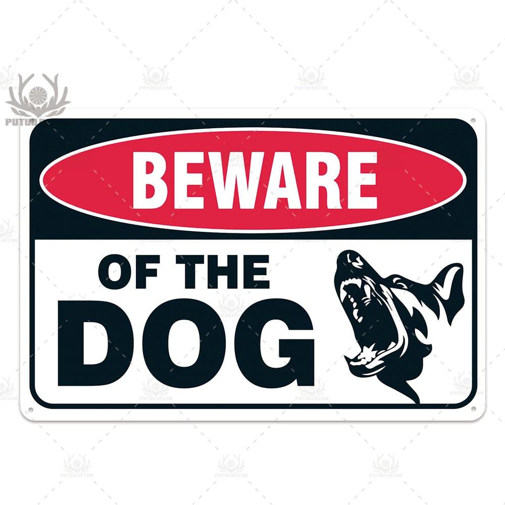 Beware Vintage Tin Sign Plaque Metal Plate Guard Dog Signs for No Trespassing Farmhouse Wall Art