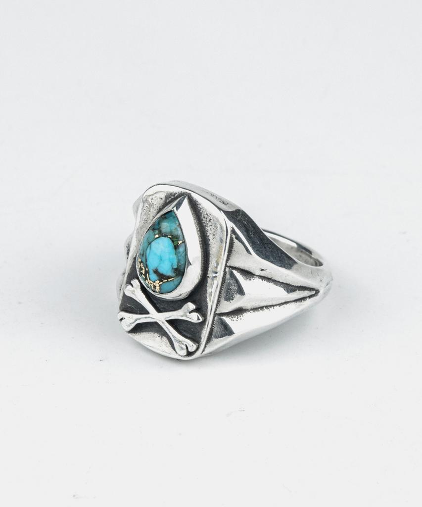 Sheen666 Teardrop Turquoise Crossbone Silver Ring (Type A)