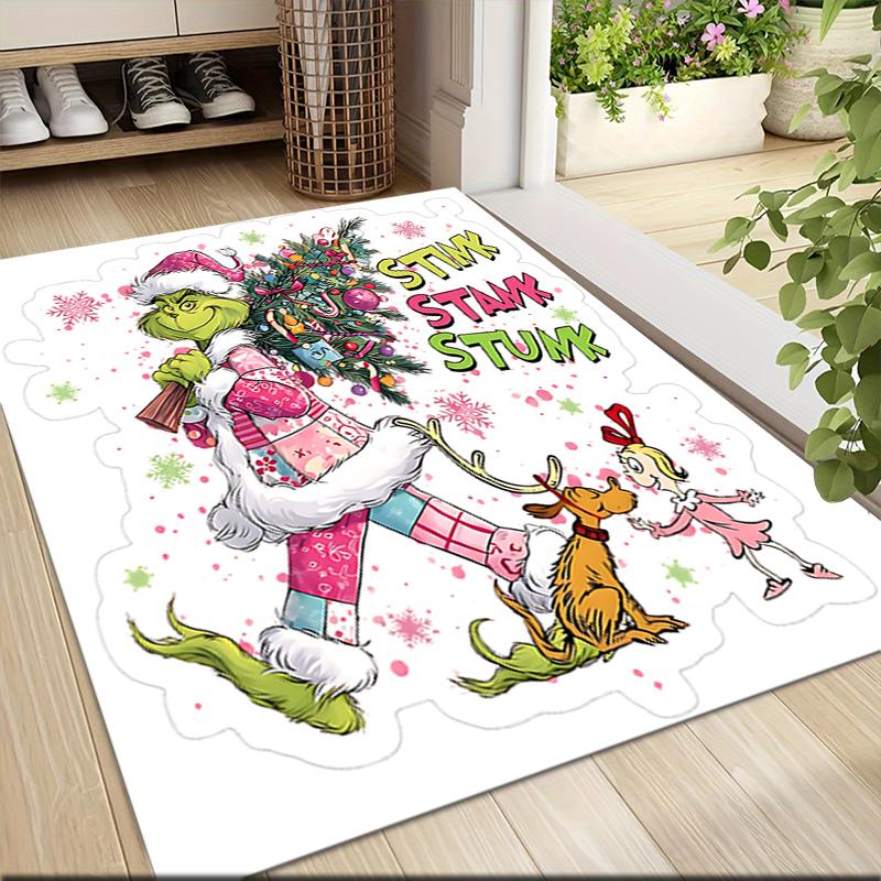 Grinch Christmas Sticker Carpet Rug Soft Washable Antislip Home Living Room Sofa Mats Personalized Christmas Rug