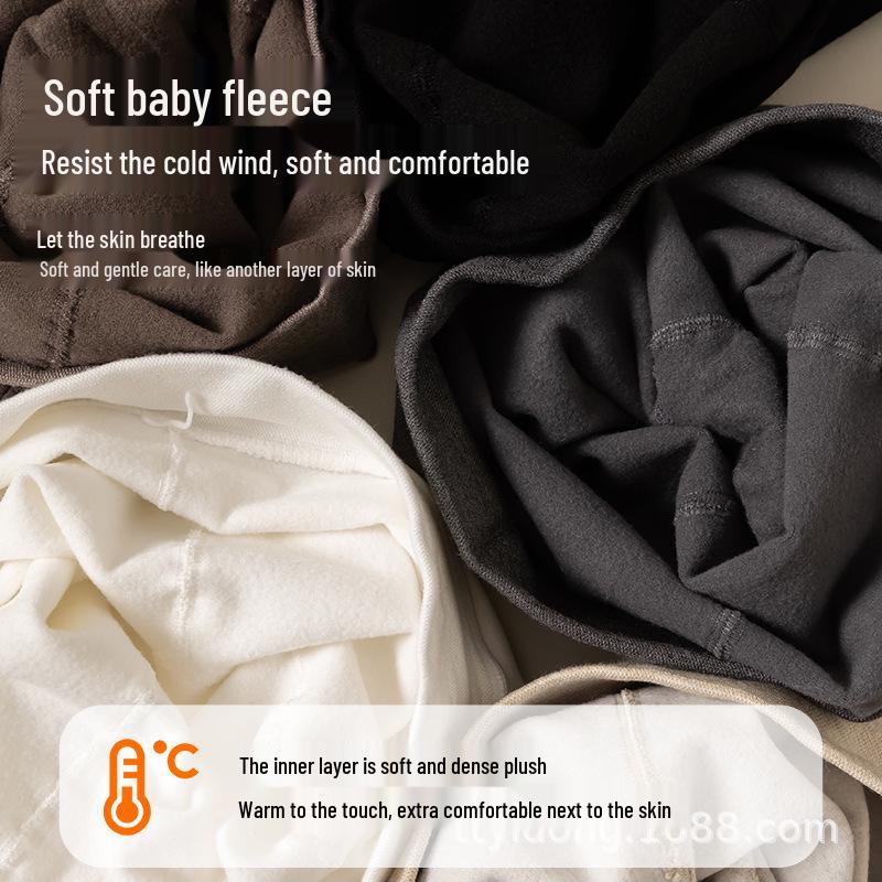 Girls' Autumn Fleece Leggings with Bear Embroidery and Ruffle Edge