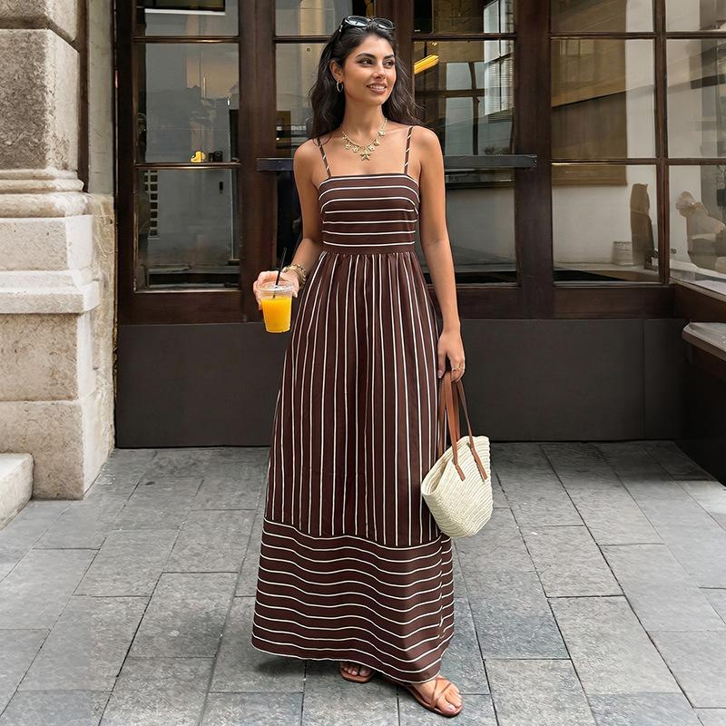 Maxi Abiti Estivi da Donna 2026 Spalline Sottili Boho Floreale a Righe Ospite Matrimonio Vacanza al Mare Abito Lungo Svasato