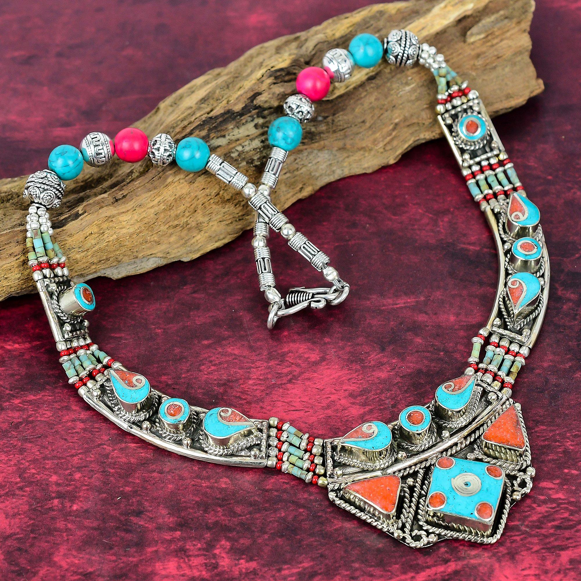 

Синие бирюзовые и коралловые серьги из цельного стерлингового серебра 925 пробы в непальском стиле, серьги с драгоценными камнями ручной работы, подарки для жены, новые серьги