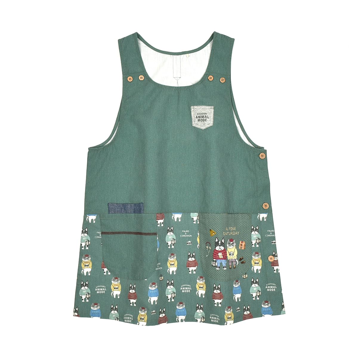 

Фартук с боковой пуговицей в животном стиле 258516 Зеленый [Kusuguru Japan] M-L зелёный