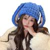 Women Winter Hat Long Bunny Ear Decor Knitted High Elasticity Warm Thick Soft Ear Protection Solid Color Windproof Anti-slip Decorative Lady Cap