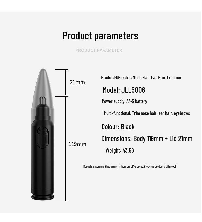 Rechargeable Portable Nose & Ear Hair Trimmer for Men & Women - Washable Electric Clipper
