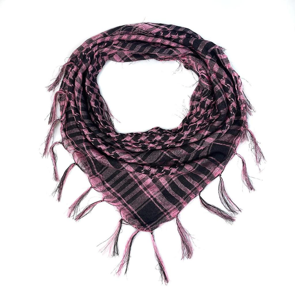 Silk Houndstooth Tactical Desert Scarf with Tassels for Outdoor Use