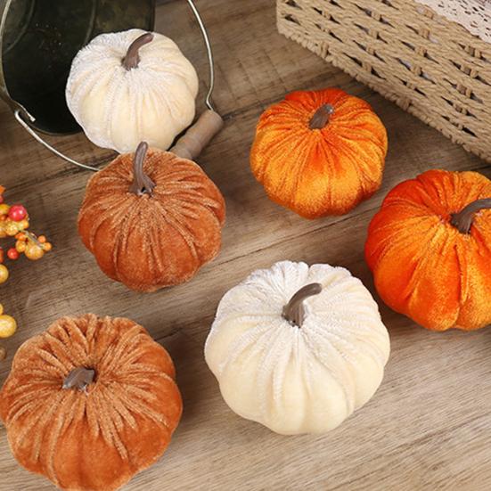 Halloween Holiday Decorative Pumpkins Small Velvet Pumpkin Thanksgiving Table Centerpiece Soft Cool Patterns