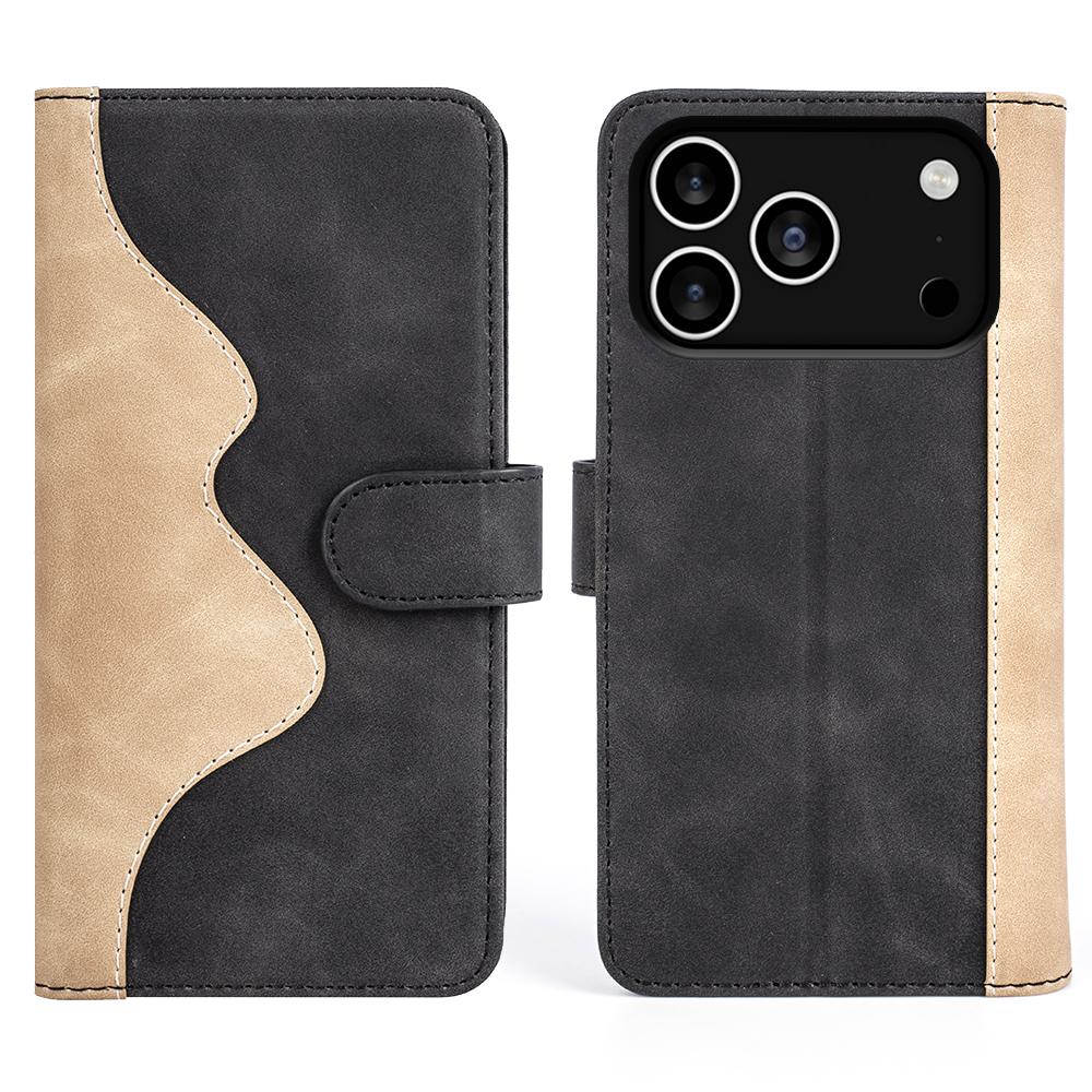 For iPhone 17 Pro Wallet Case Leather Phone Cover Splicing Color