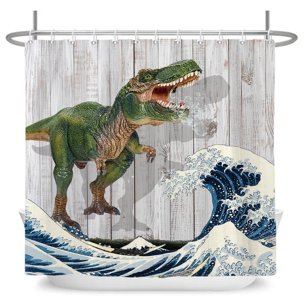 Lustiger Hund Dinosaurier Wasserdichter Polyester Duschvorhang Mit Haken Für Badewanne Kreativität Badezimmer Sichtschutz Heimdekoration Wandtuch