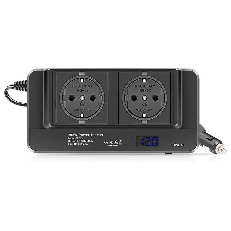 Car Power Inverter DC 12V To AC 220V 200W Auto Converter USB Fast Charging Charger EU Socket Inverter Power Adapter