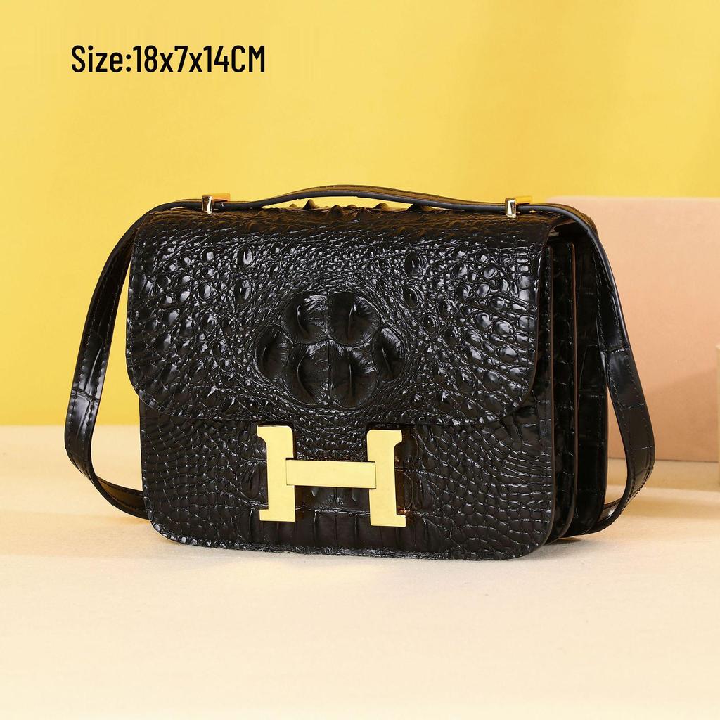 Mała kwadratowa torebka na ramię z łańcuszkiem, w stylu krokodyla, dla kobiet