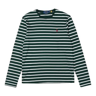 Polo Logo Bestickt Gestreift Rundhals Lässig Langarm T-Shirt Herren Tops Grün 710883732-005