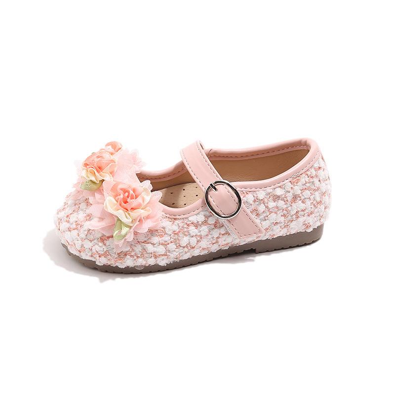 Flower Embroidery Girls Princess Shoes Korean Soft Sole Casual Loafers Spring Autumn size 21 розовый