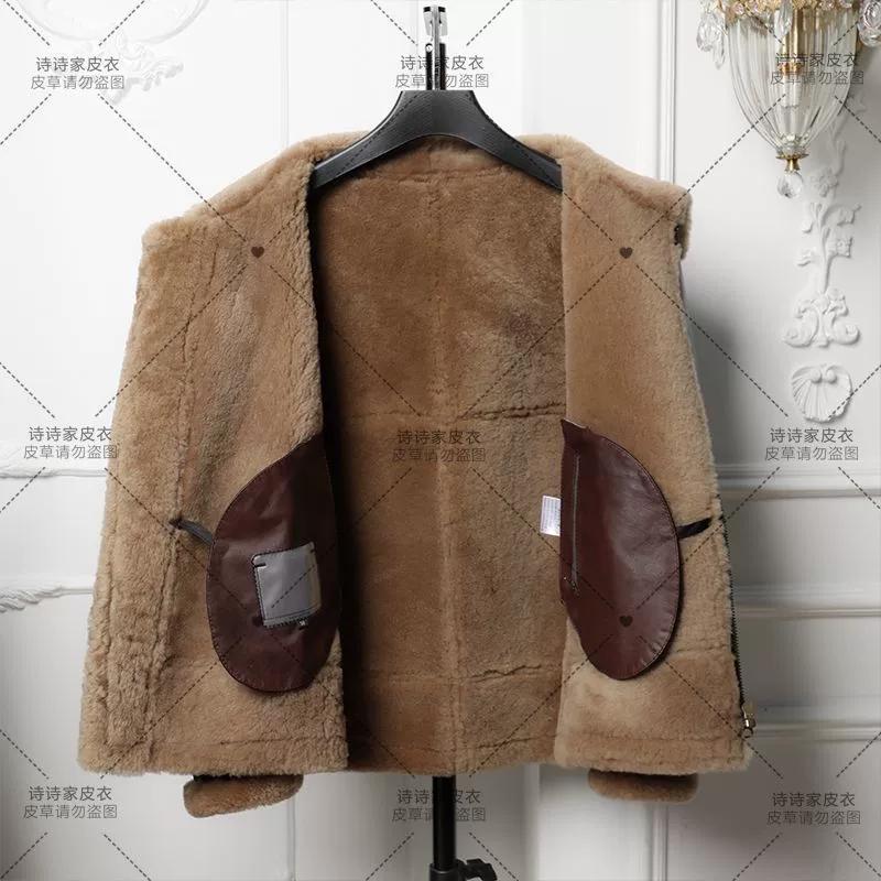 Thick Winter Genuine B3 Sheepskin Leather Jacket Mens Fur Coat Motorcycle Outerwear