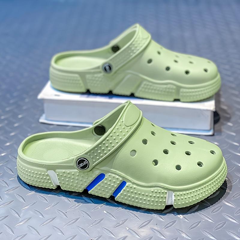 Plus Size Men's Solid Colour Hollow Out Clogs, Comfy Non Slip Durable Soft Sole EVA Slippers for Men's Indoor Outdoor Activities