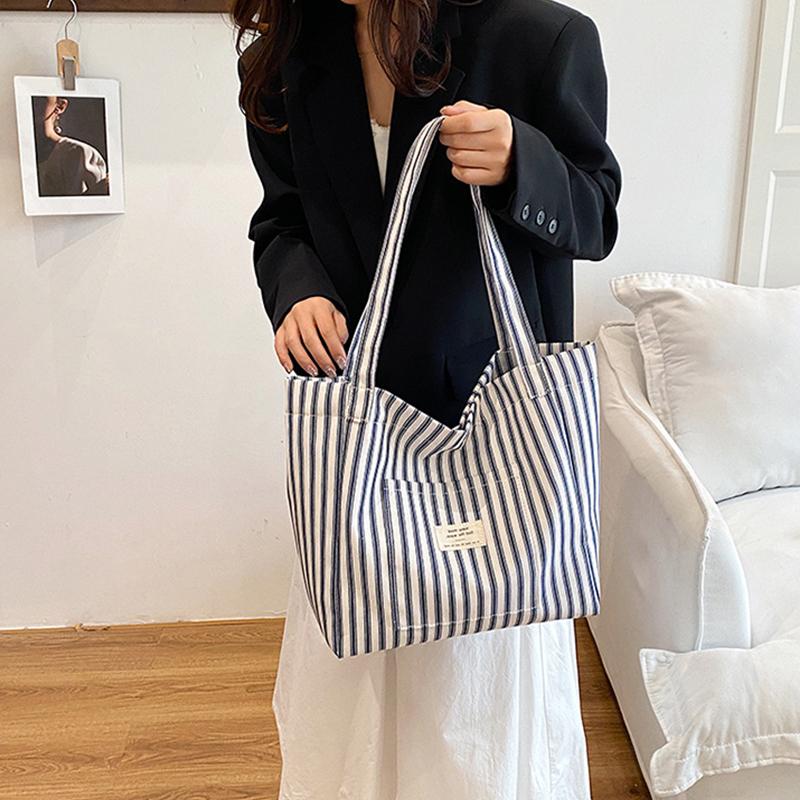 Korean Striped Shoulder Bag Large-Capacity Versatile Casual Tote Bag For Women
