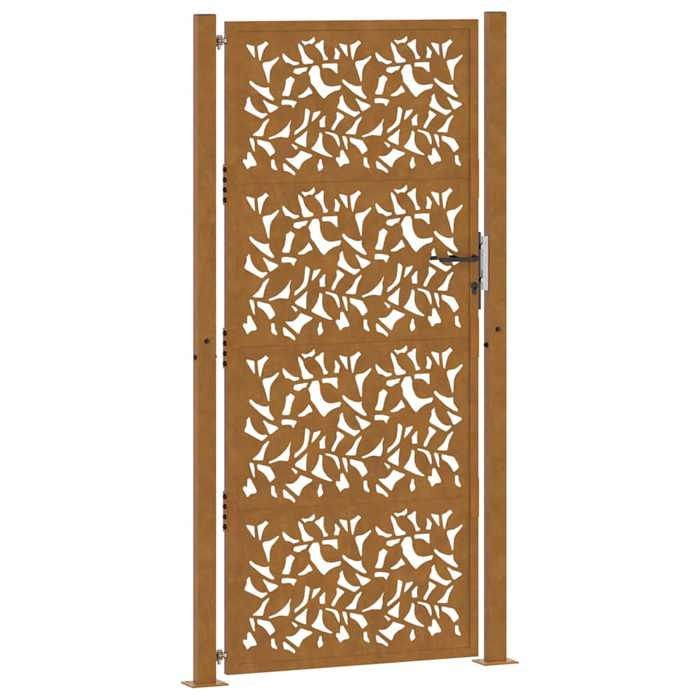 VidaXL Porte de jardin acier résistant aux intempéries design feuilles, porte de clôture, porte extérieure, porte en métal, 4100968