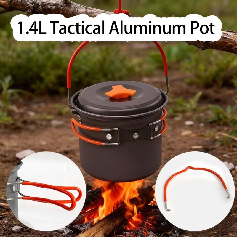 1.4L Aluminum Alloy Camping Pot with Heat Resistant Handle Cooking Pot Suitable for Outdoor Cooking Activity Use