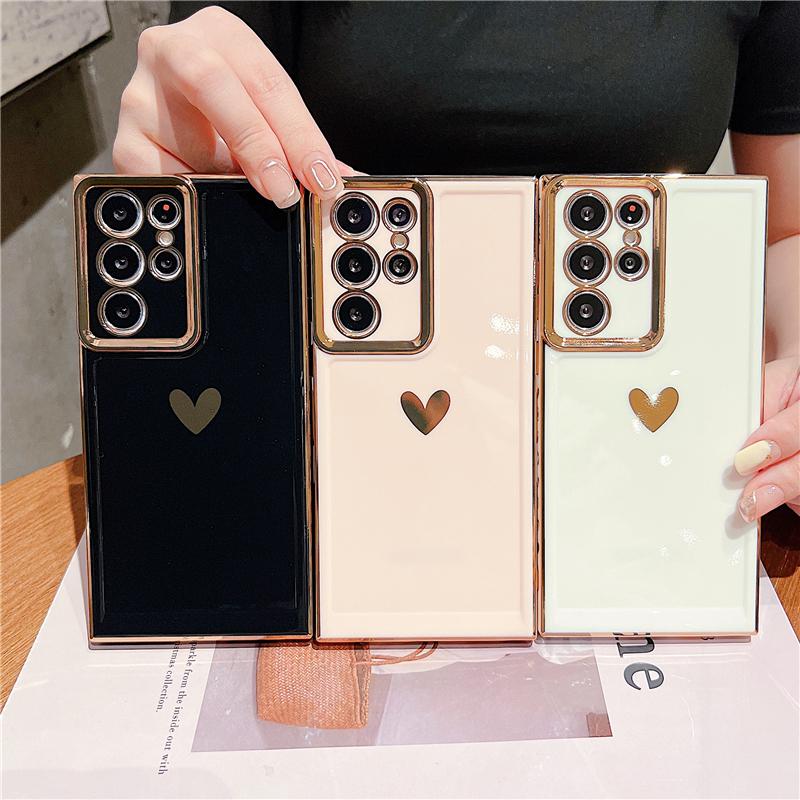 Bling Glitter Love Heart Plating Soft Case For Samsung Galaxy A53 5G S22 Ultra iPhone 14 Plus 13 Pro Max Shockproof Silicone TPU Back Cover Shell